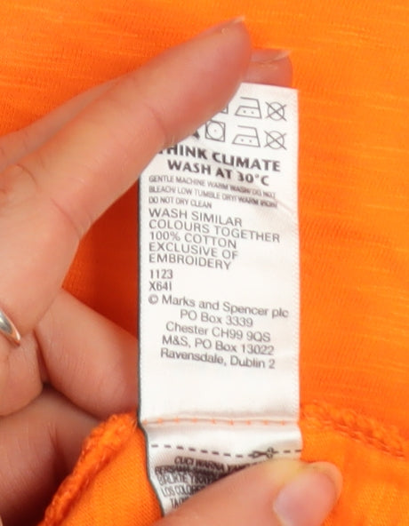 Marks and Spencer Womens Orange Embroidered Cotton T-Shirt Size 10