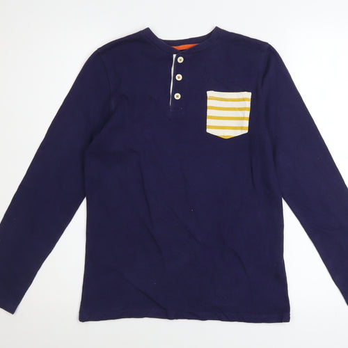 Mini Boden Boys Navy Long Sleeve Henley T-Shirt 9-10 Years Cotton