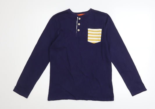 Mini Boden Boys Navy Long Sleeve Henley T-Shirt 9-10 Years Cotton