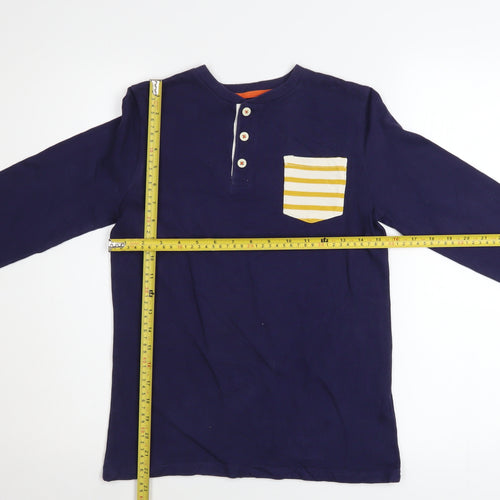 Mini Boden Boys Navy Long Sleeve Henley T-Shirt 9-10 Years Cotton