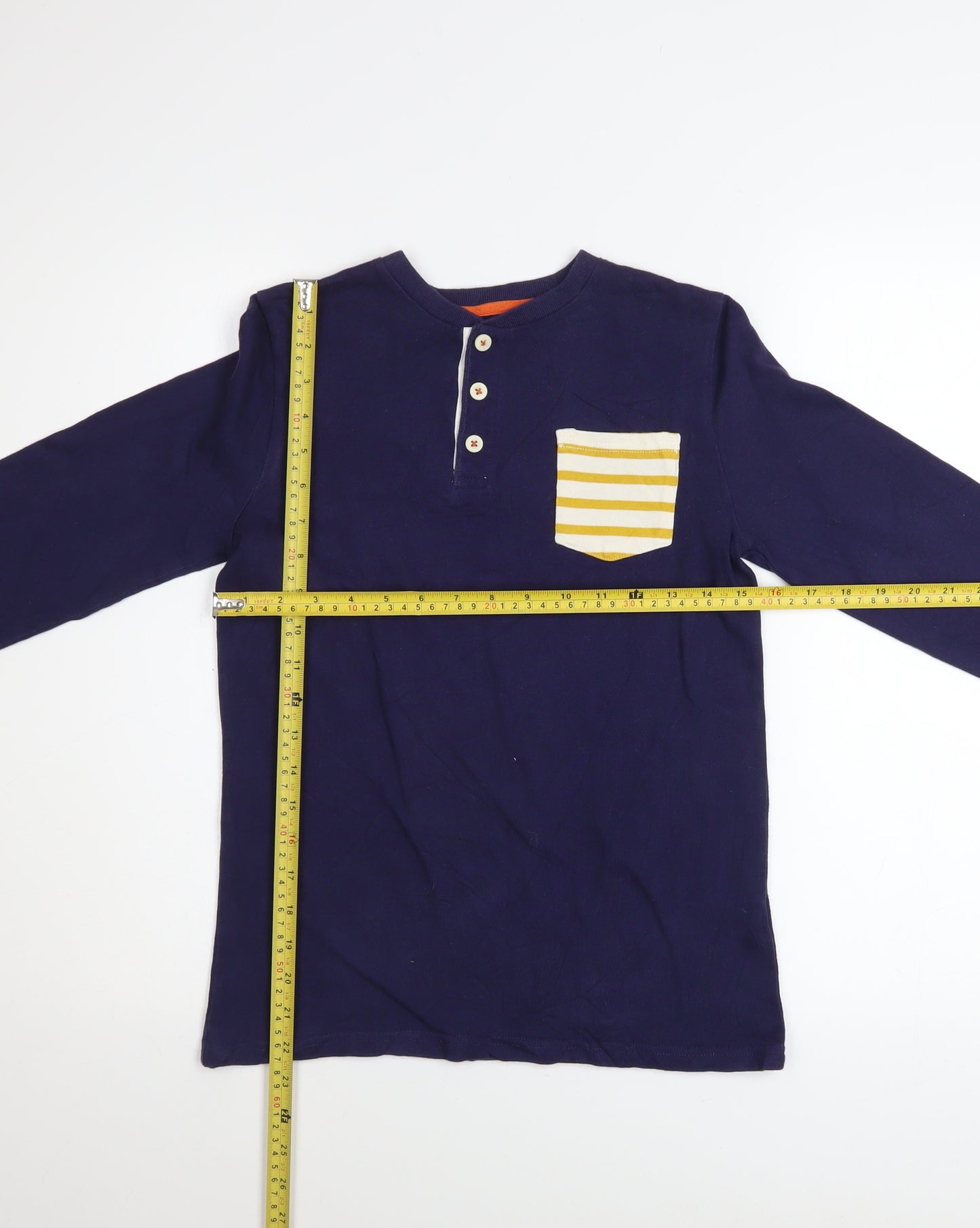 Mini Boden Boys Navy Long Sleeve Henley T-Shirt 9-10 Years Cotton