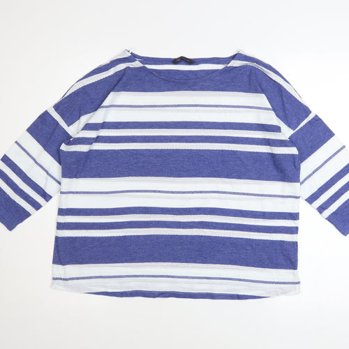 Marks and Spencer Women Blue Striped 3/4 Sleeve Boat Neck T-Shirt Size 16