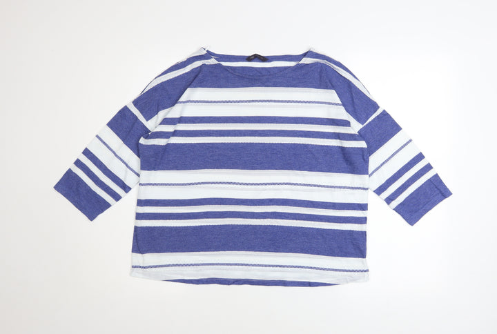 Marks and Spencer Women Blue Striped 3/4 Sleeve Boat Neck T-Shirt Size 16