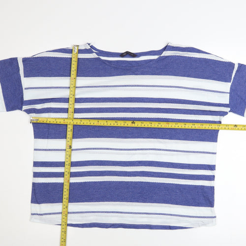Marks and Spencer Women Blue Striped 3/4 Sleeve Boat Neck T-Shirt Size 16