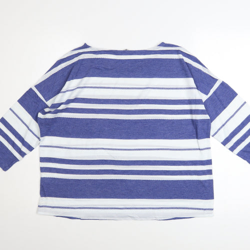 Marks and Spencer Women Blue Striped 3/4 Sleeve Boat Neck T-Shirt Size 16
