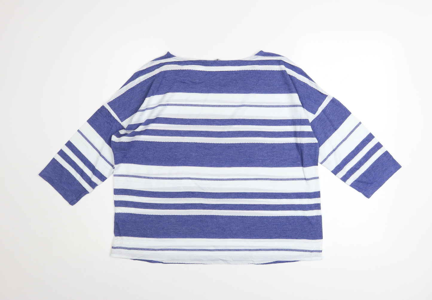 Marks and Spencer Women Blue Striped 3/4 Sleeve Boat Neck T-Shirt Size 16