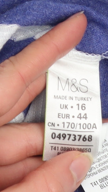 Marks and Spencer Women Blue Striped 3/4 Sleeve Boat Neck T-Shirt Size 16