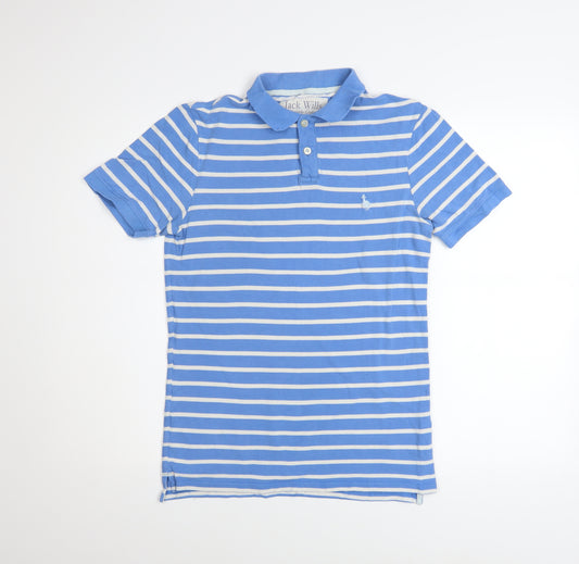 Jack Wills Men's Blue Striped Cotton Polo Shirt XS Slim Fit