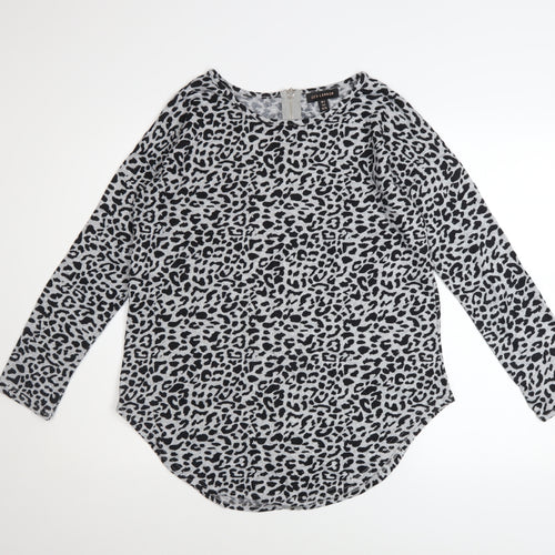 QED London Women's Grey Animal Print Long Sleeve Sweatshirt UK S