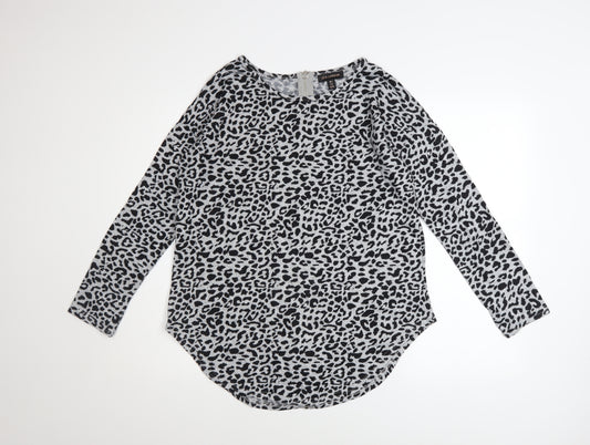 QED London Women's Grey Animal Print Long Sleeve Sweatshirt UK S