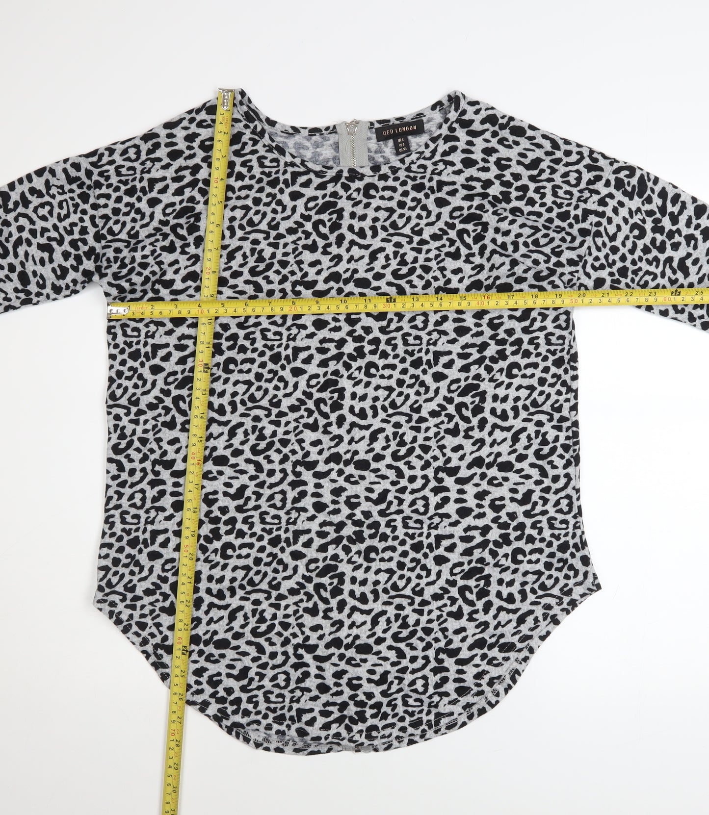 QED London Women's Grey Animal Print Long Sleeve Sweatshirt UK S