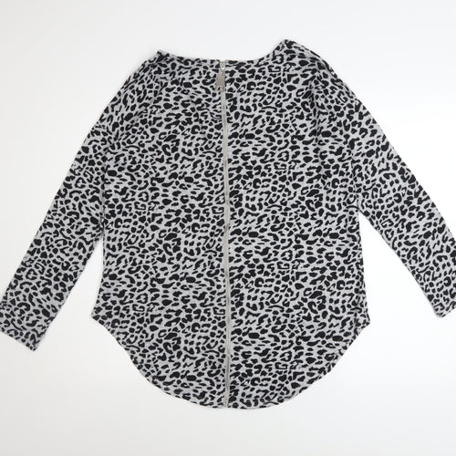 QED London Women's Grey Animal Print Long Sleeve Sweatshirt UK S