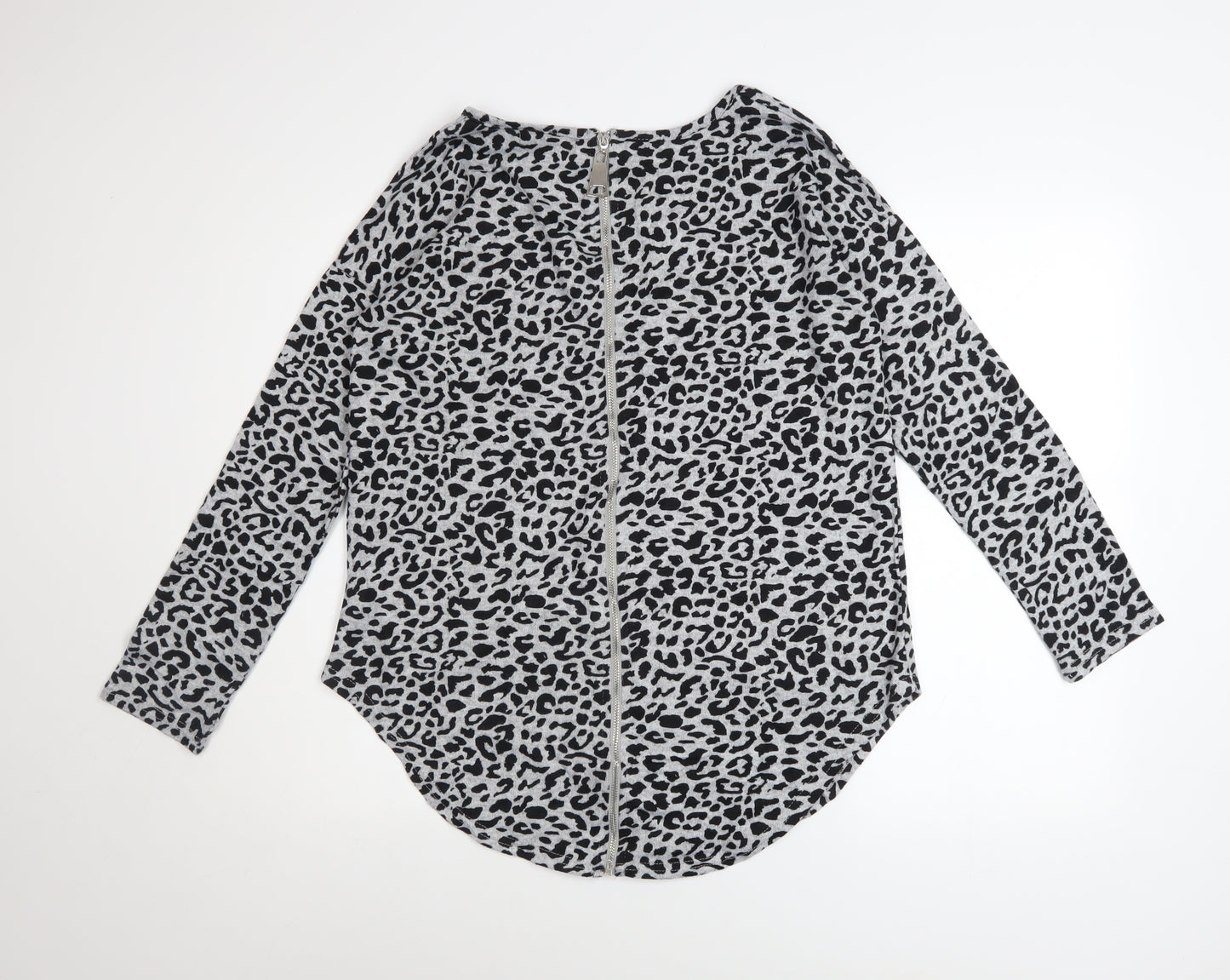 QED London Women's Grey Animal Print Long Sleeve Sweatshirt UK S