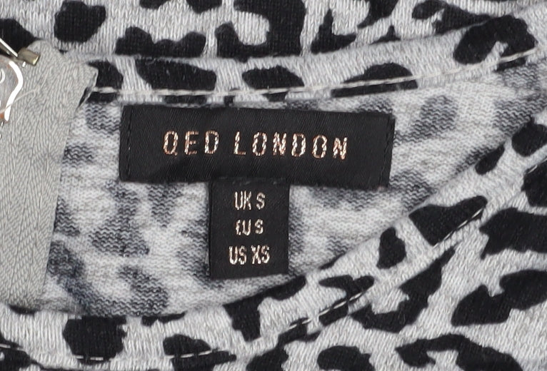 QED London Women's Grey Animal Print Long Sleeve Sweatshirt UK S