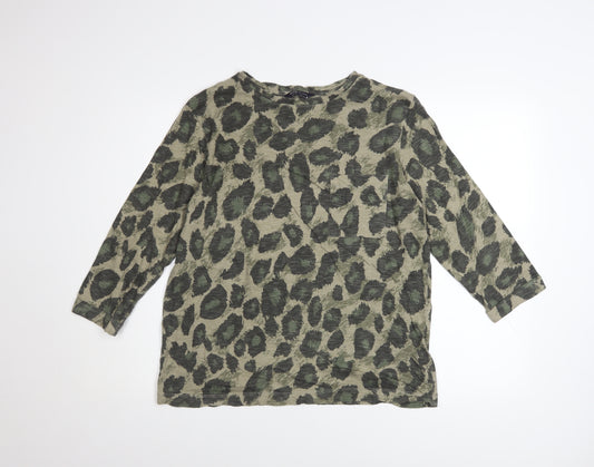 Marks and Spencer Women’s Grey Animal Print 3/4 Sleeve Cotton T-Shirt Size 12