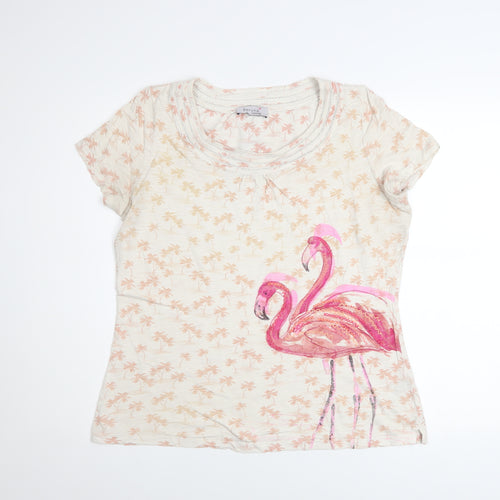 Marks and Spencer Women’s Beige Flamingo T-Shirt Size 14 Cotton