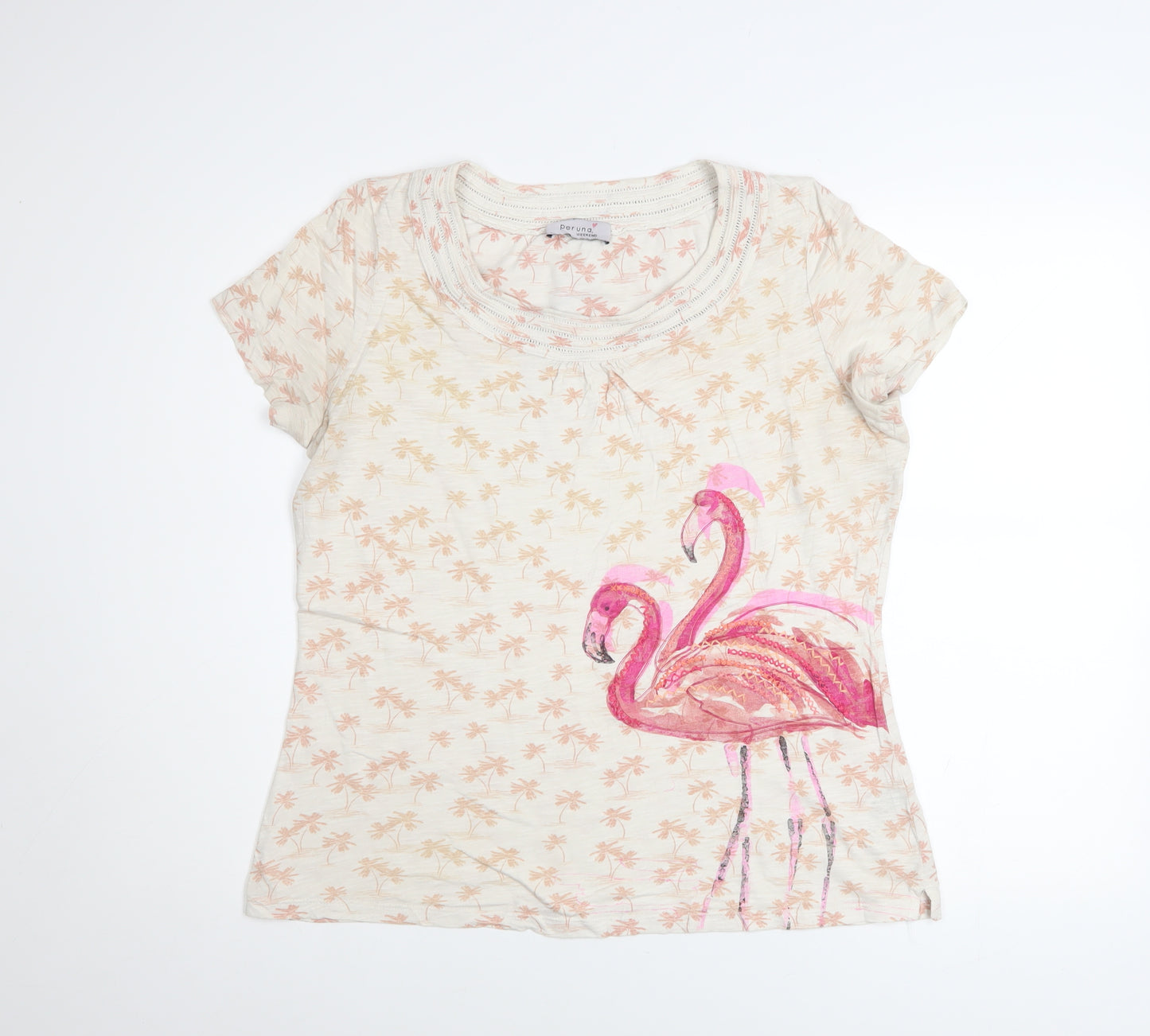 Marks and Spencer Women’s Beige Flamingo T-Shirt Size 14 Cotton