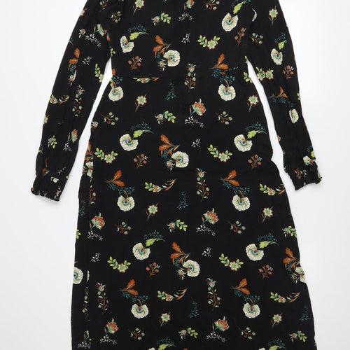 Warehouse Women Black Floral Fit & Flare Midi Dress Size 10