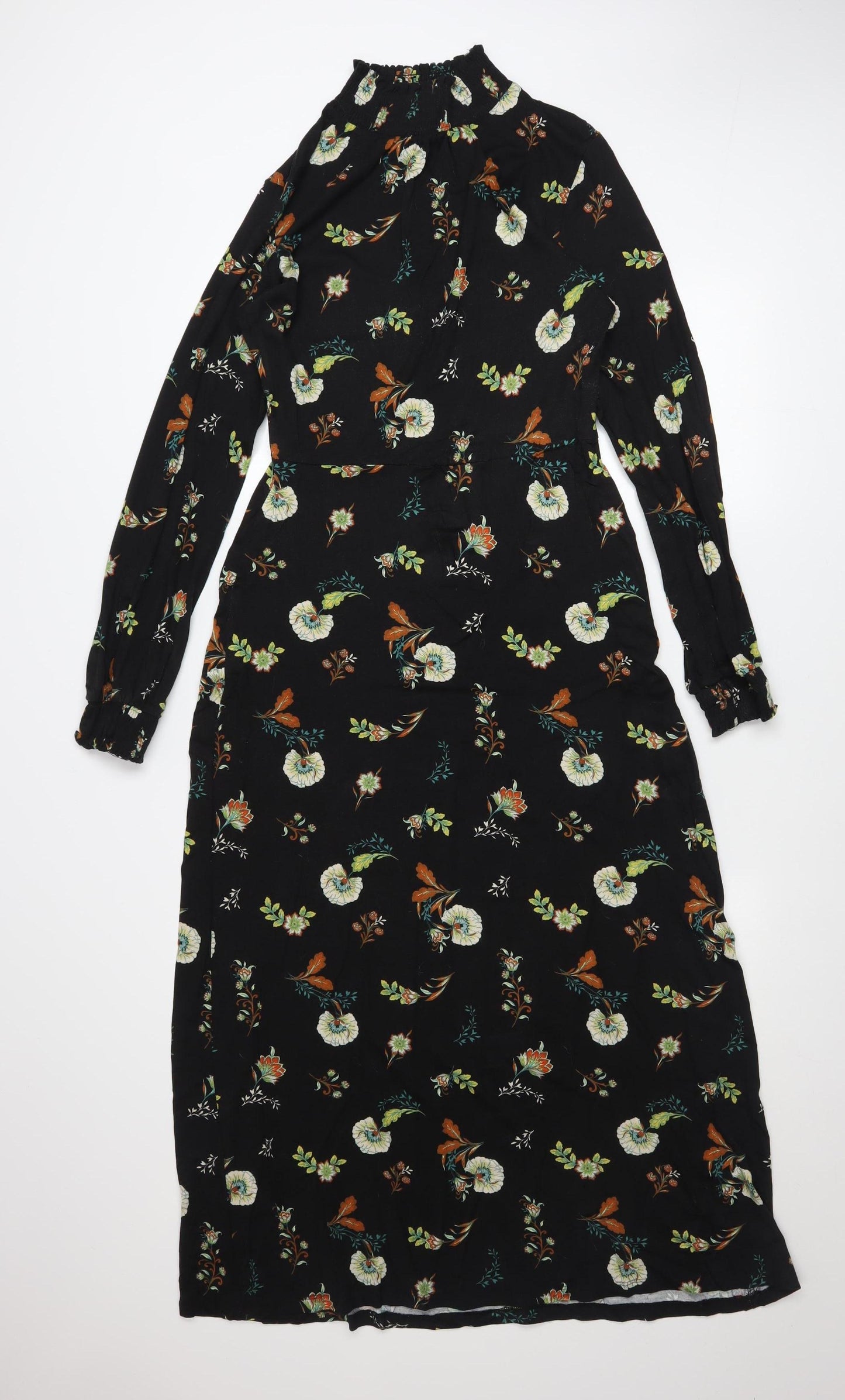 Warehouse Women Black Floral Fit & Flare Midi Dress Size 10