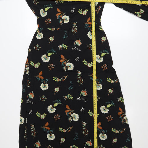 Warehouse Women Black Floral Fit & Flare Midi Dress Size 10