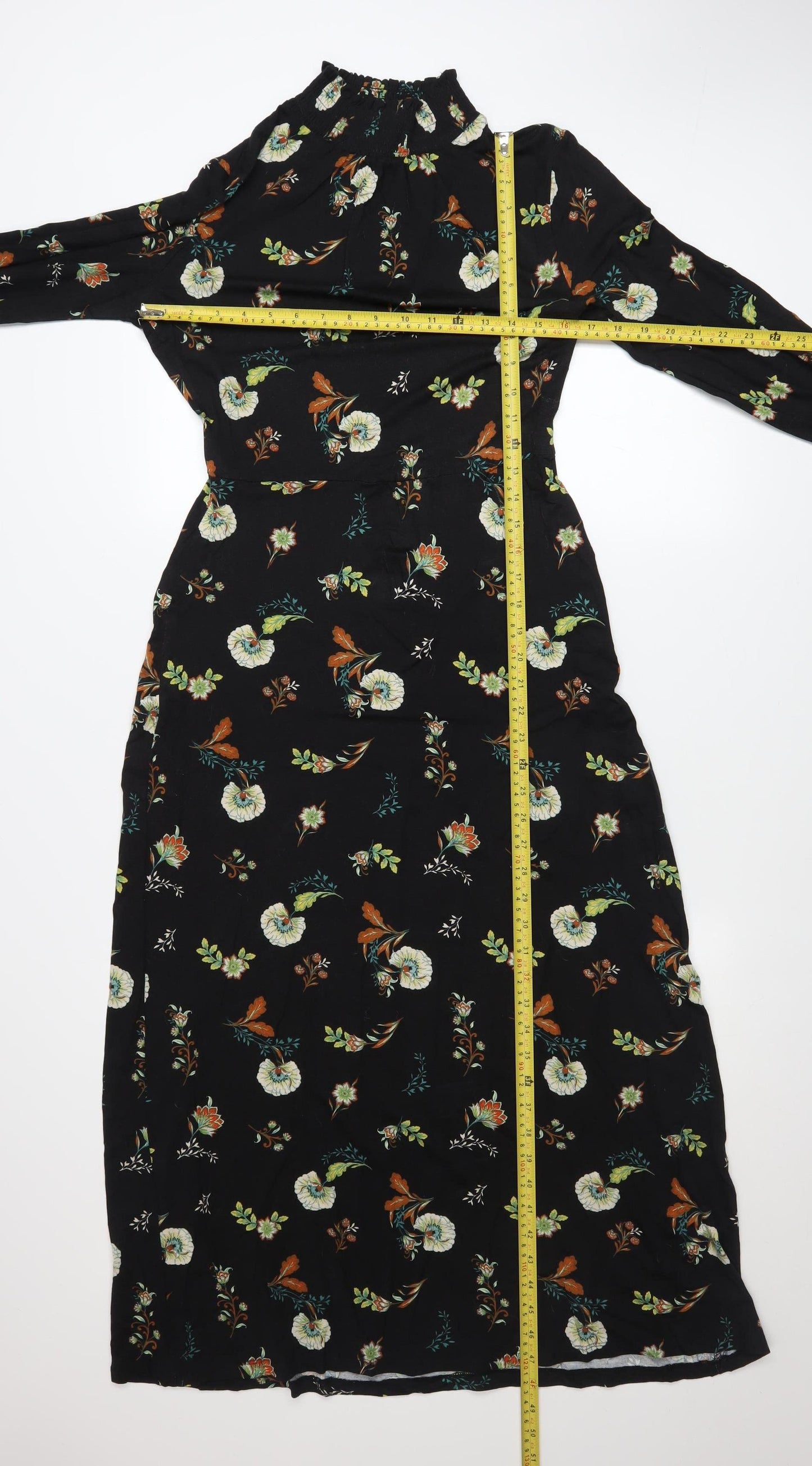 Warehouse Women Black Floral Fit & Flare Midi Dress Size 10