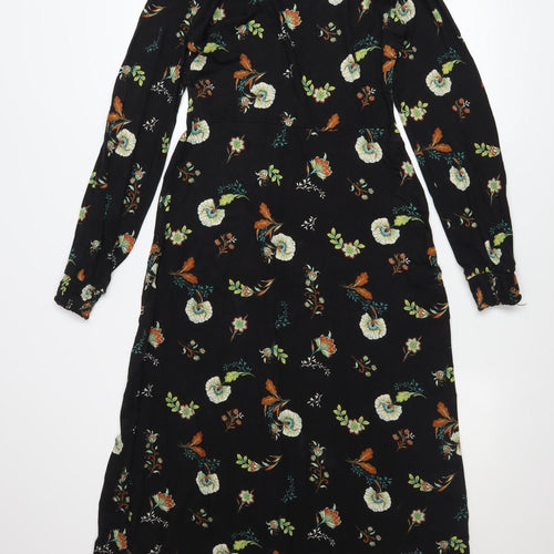 Warehouse Women Black Floral Fit & Flare Midi Dress Size 10