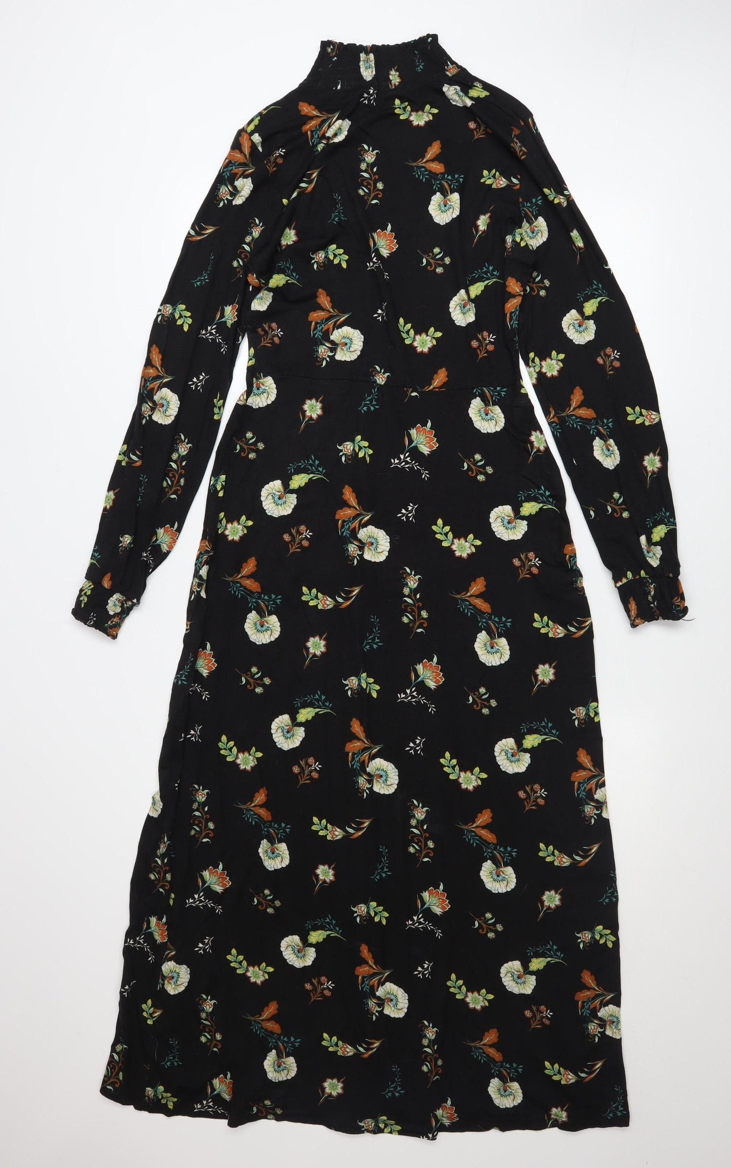 Warehouse Women Black Floral Fit & Flare Midi Dress Size 10