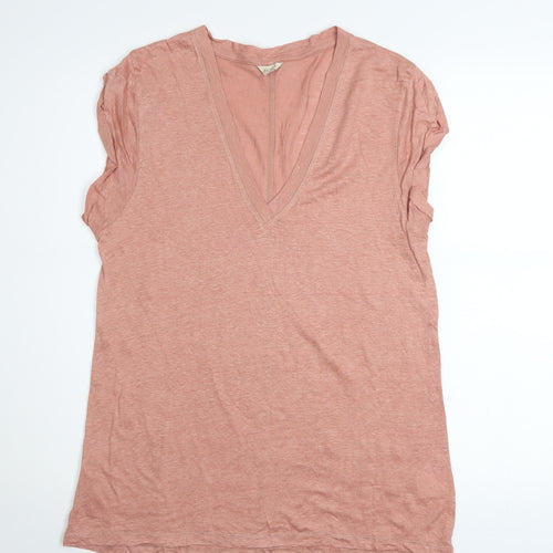 Jigsaw Women Pink Linen V-Neck Sleeveless T-Shirt Size L