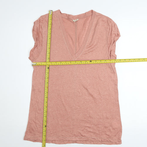 Jigsaw Women Pink Linen V-Neck Sleeveless T-Shirt Size L