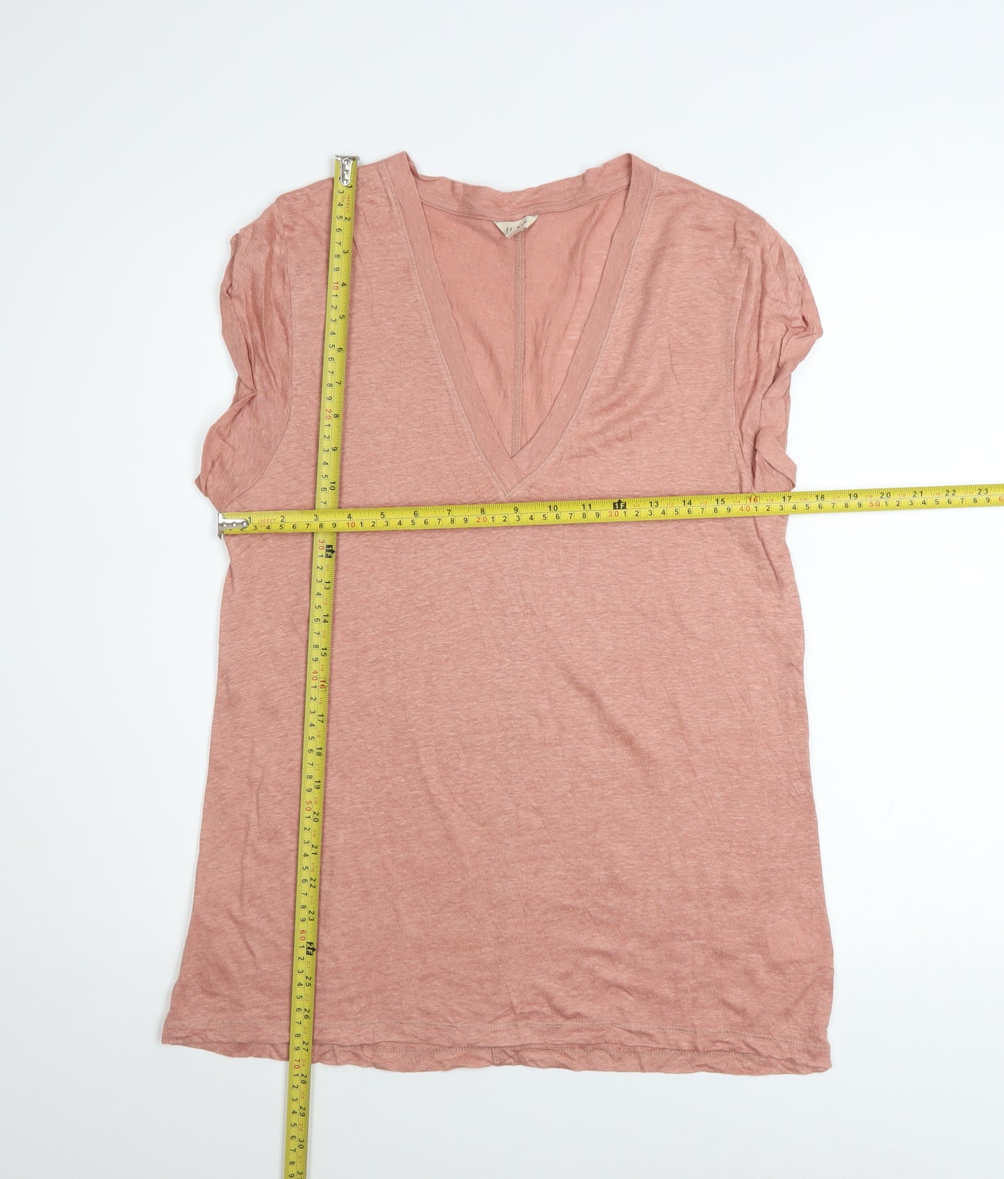 Jigsaw Women Pink Linen V-Neck Sleeveless T-Shirt Size L