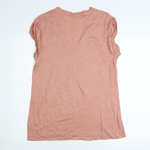Jigsaw Women Pink Linen V-Neck Sleeveless T-Shirt Size L