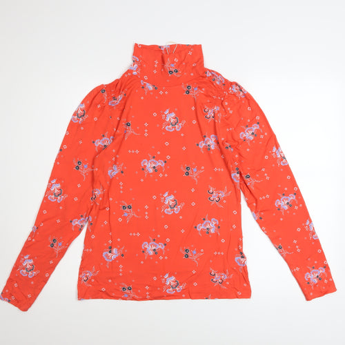 Marks and Spencer Womens Red Floral High Neck Long Sleeve Tunic Blouse Size 12