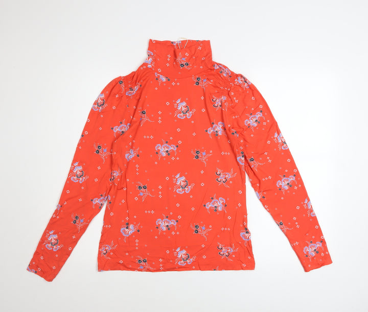 Marks and Spencer Womens Red Floral High Neck Long Sleeve Tunic Blouse Size 12