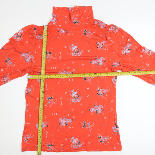 Marks and Spencer Womens Red Floral High Neck Long Sleeve Tunic Blouse Size 12