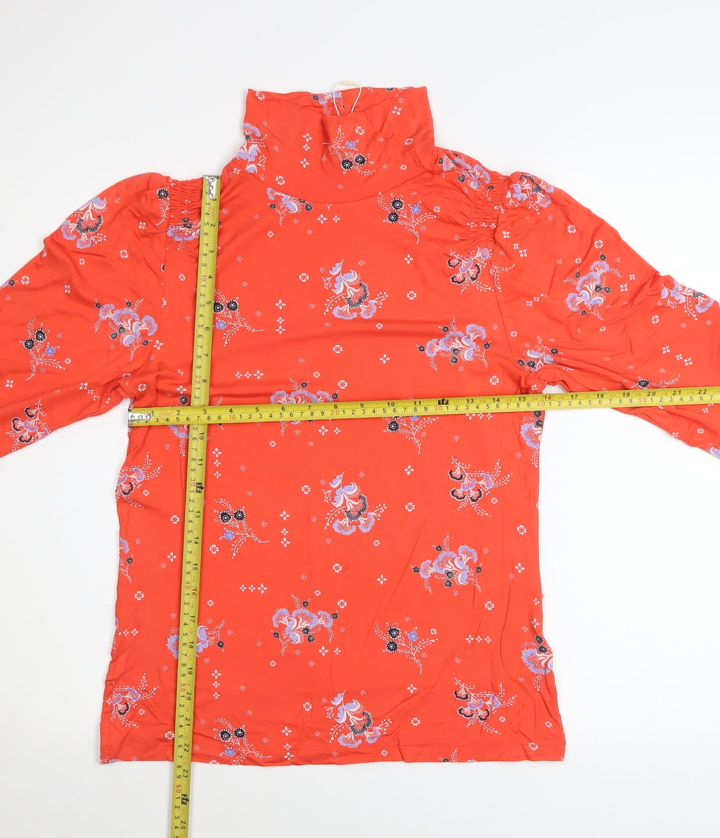Marks and Spencer Womens Red Floral High Neck Long Sleeve Tunic Blouse Size 12