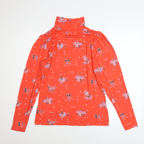 Marks and Spencer Womens Red Floral High Neck Long Sleeve Tunic Blouse Size 12