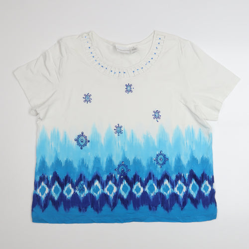 Alfred Dunner Women's Blue Embellished T-Shirt XL Short Sleeve Cotton