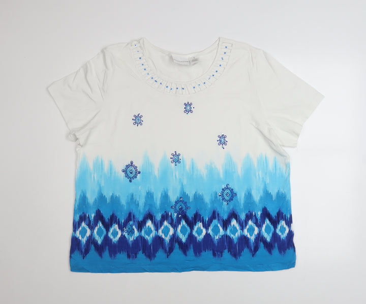 Alfred Dunner Women's Blue Embellished T-Shirt XL Short Sleeve Cotton