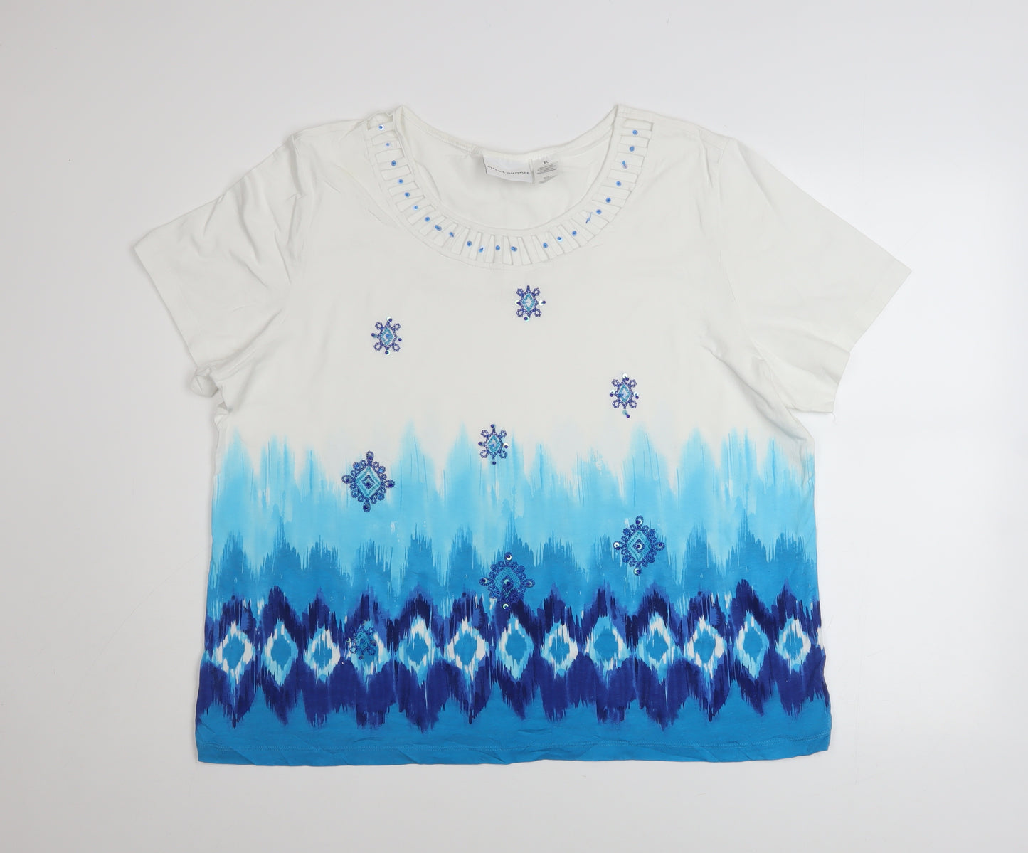 Alfred Dunner Women's Blue Embellished T-Shirt XL Short Sleeve Cotton