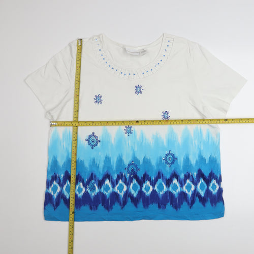 Alfred Dunner Women's Blue Embellished T-Shirt XL Short Sleeve Cotton