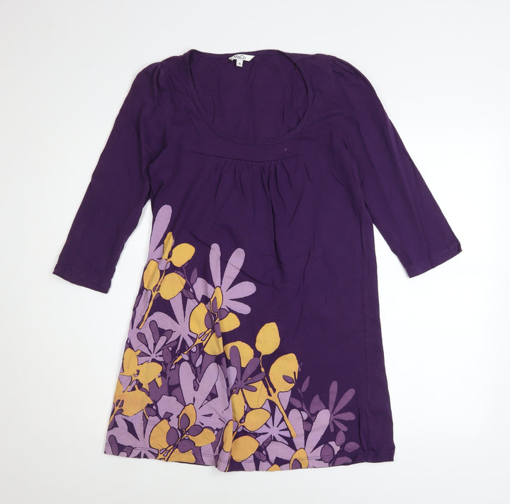 M&Co Women Purple Floral Knee Length Shift Dress Size M 3/4 Sleeve