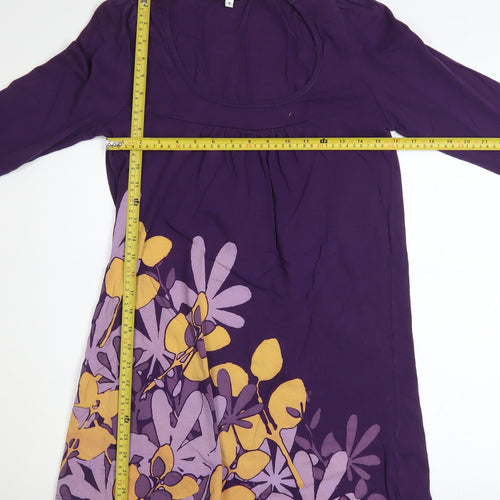 M&Co Women Purple Floral Knee Length Shift Dress Size M 3/4 Sleeve