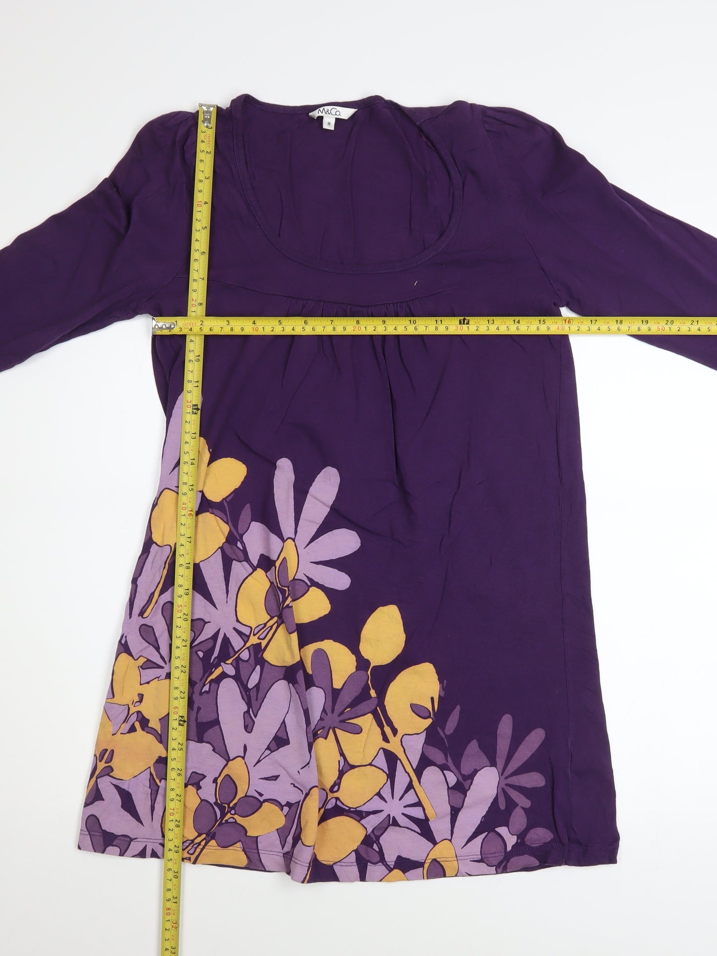 M&Co Women Purple Floral Knee Length Shift Dress Size M 3/4 Sleeve