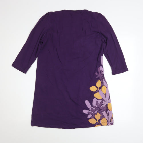 M&Co Women Purple Floral Knee Length Shift Dress Size M 3/4 Sleeve