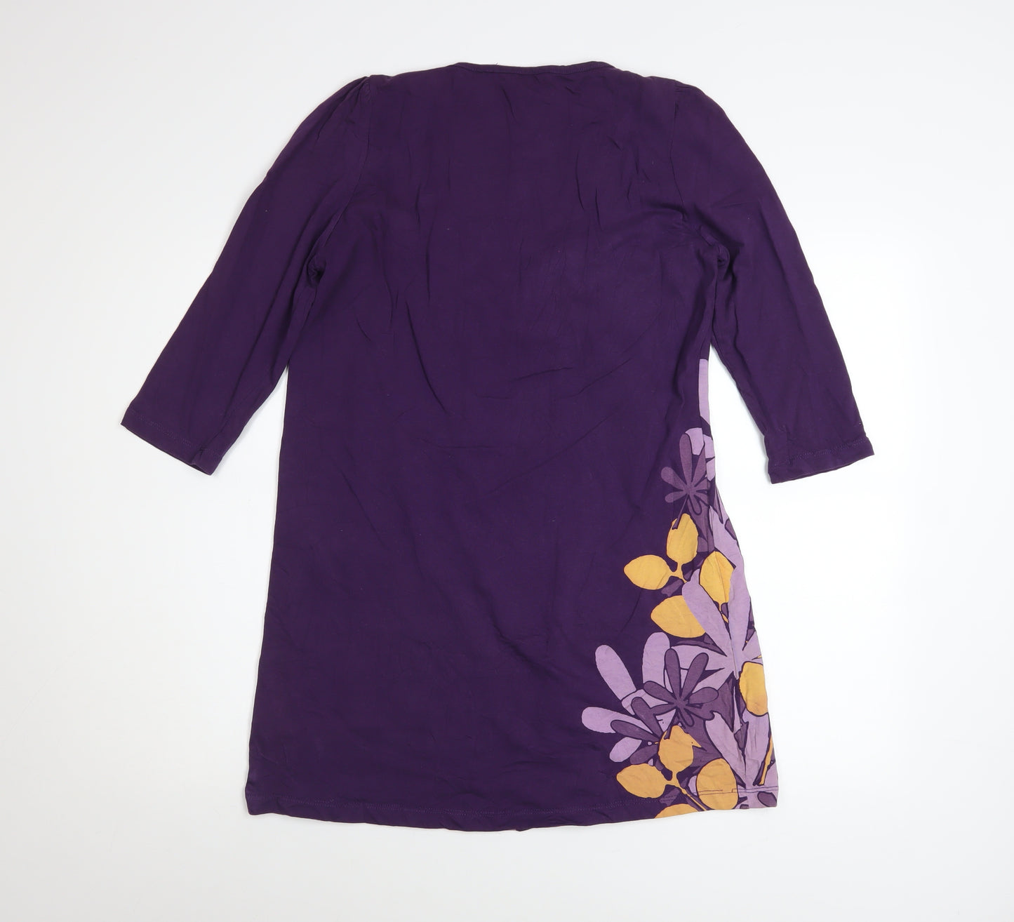 M&Co Women Purple Floral Knee Length Shift Dress Size M 3/4 Sleeve