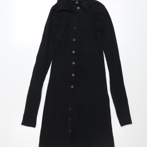 Motel Women Black XS Collared Long Sleeve Shirt Dress
