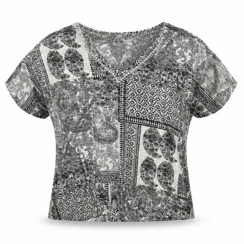Wallis Womens Grey Paisley V-Neck Tie Hem Short Sleeve Top Size S