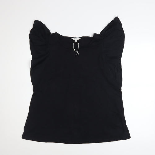 Marks and Spencer Women's Black Cotton Ruffle Sleeve Blouse Size 12