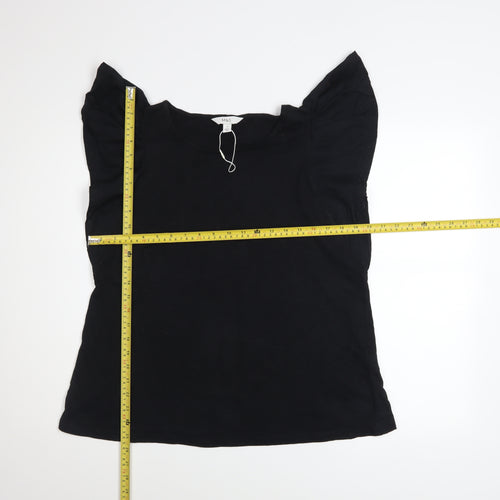 Marks and Spencer Women's Black Cotton Ruffle Sleeve Blouse Size 12