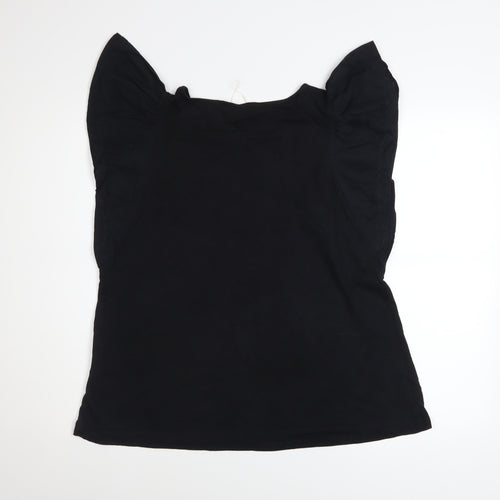 Marks and Spencer Women's Black Cotton Ruffle Sleeve Blouse Size 12